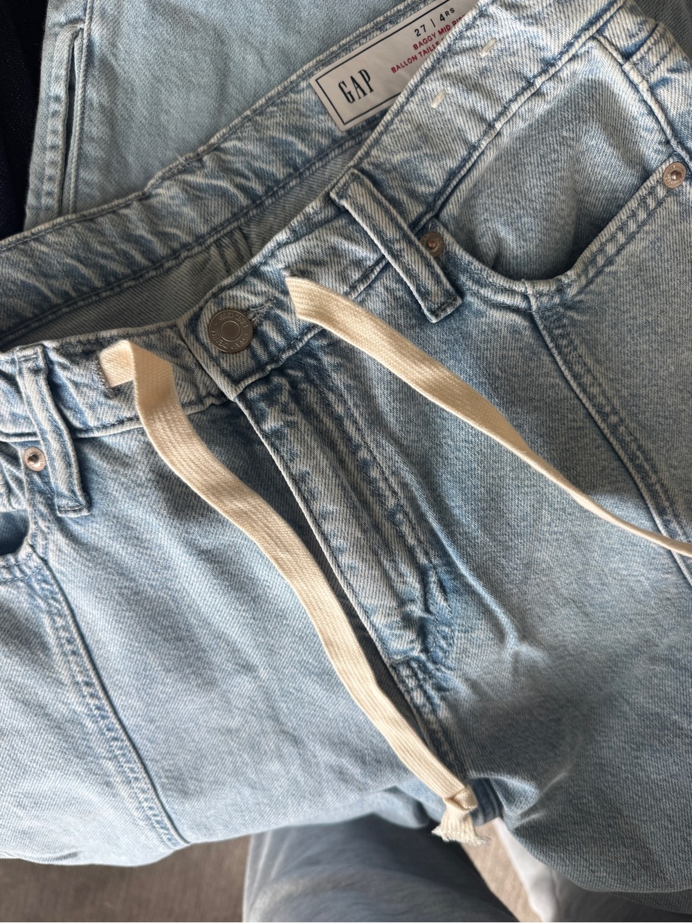 GAP Light Blue Boyfriend Jeans with Drawstring Waist